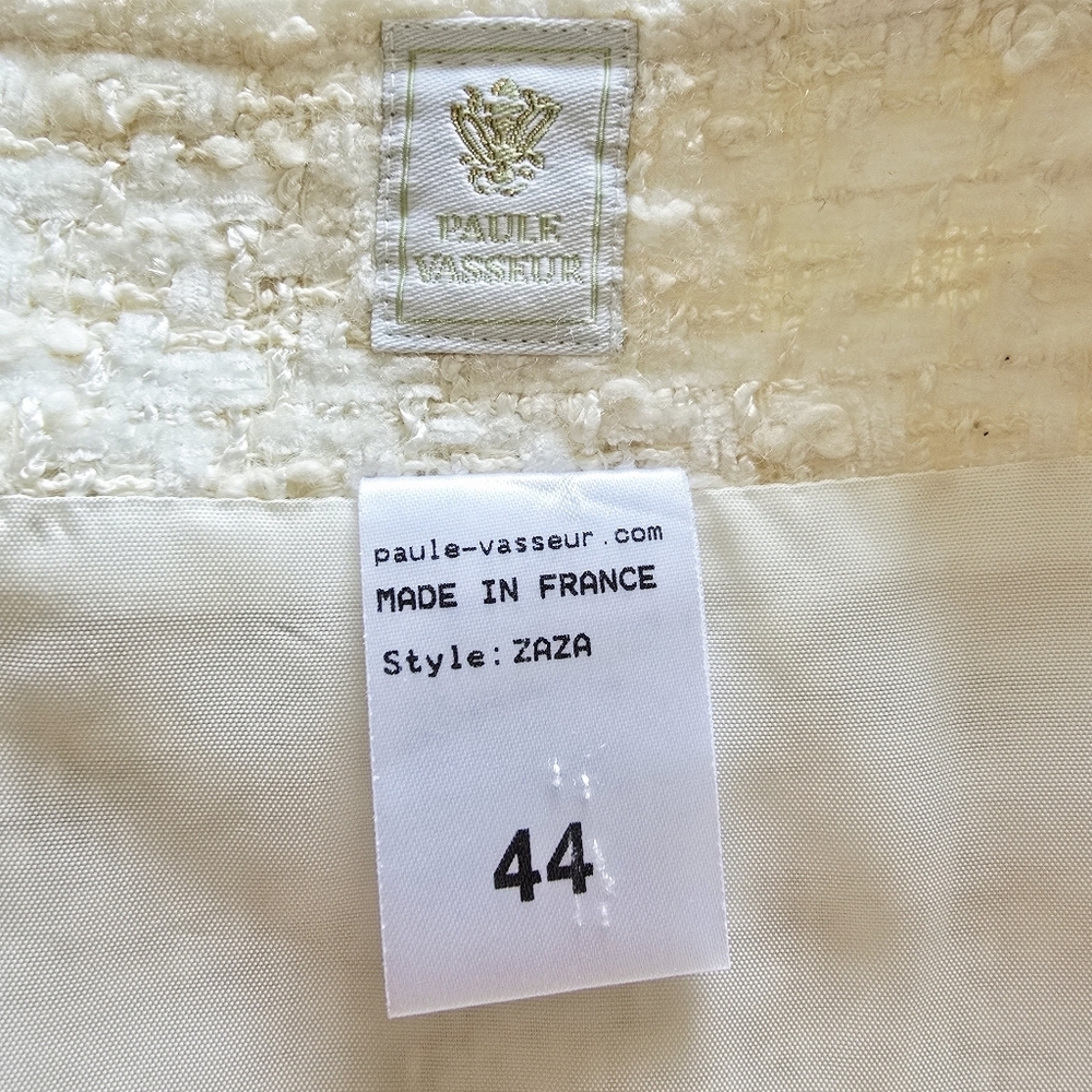 Vintage Paule Vasseur Elegant Tweed Cream Skirt Light Wait Size M - Picture 8 of 12